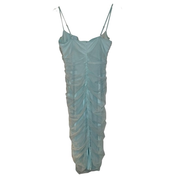 NWT Oh Polly Eftychia Corset Aqua Blue Ruched Mesh Midi Dress Size 6 - Picture 5 of 9